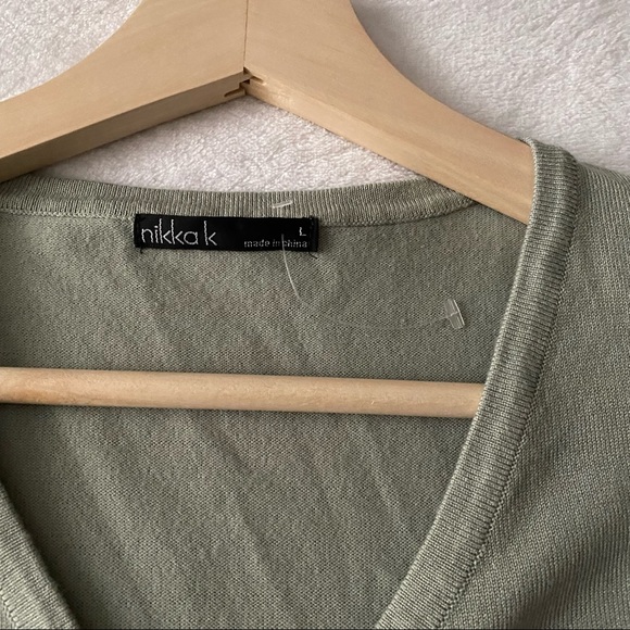 Sage Green Drawstring Sweater with Sheer Sleeves - Picture 3 of 9